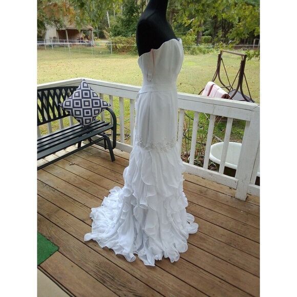 Sz 6 Wedding Dress Gown Eden Bridal #1400 Waterfall Chiffon Ruffled Fit & Flare - Picture 5 of 11